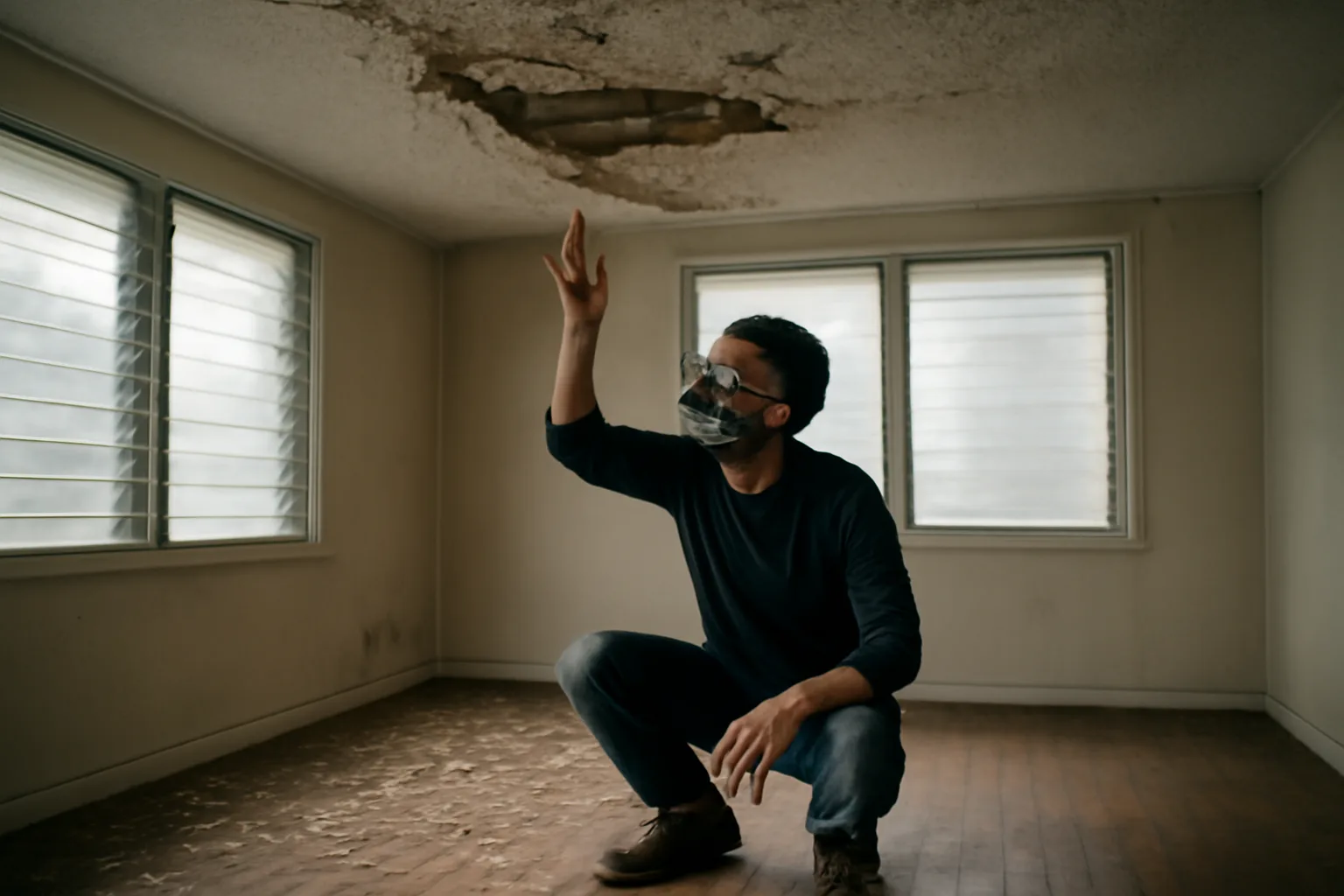 Asbestos inspector sampling damaged popcorn ceiling in Honolulu bungalow